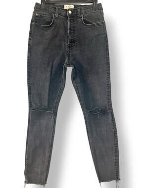 Free People We The Free Black Distressed Skinny Jeans High Rise 30